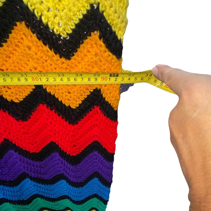 Vintage Rainbow Striped Chevron Rows Crocheted Afghan Throw Blanket 76 x 36in gallery