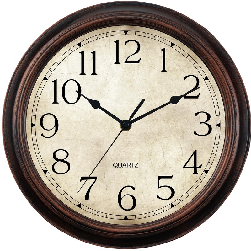 14" Silent Non-Ticking Vintage Wall Clock for Living Room, Kitchen, Office