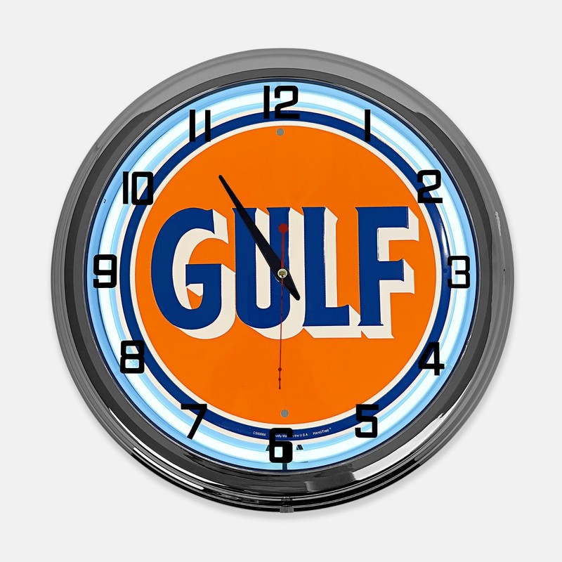 18″ Gulf Oil Metal Sign Designed White Neon Clock