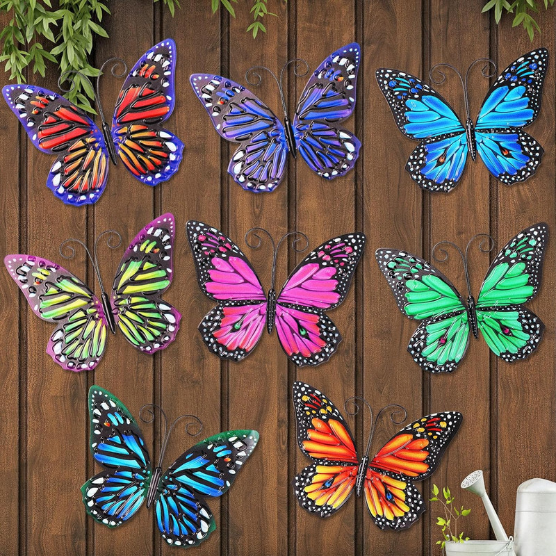 8 Pieces Metal Butterfly Wall Art Decor, 3D Butterfly Hanging Wall Decor Sculptu