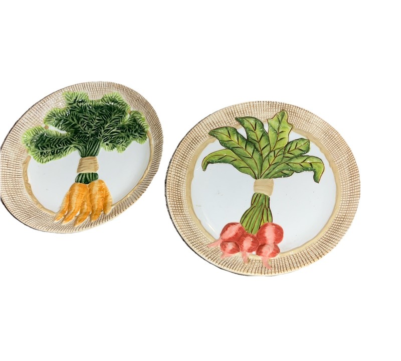MWW Market Carrots & RadishesGreen leafy Tops Basket-Weave Border Plate J4