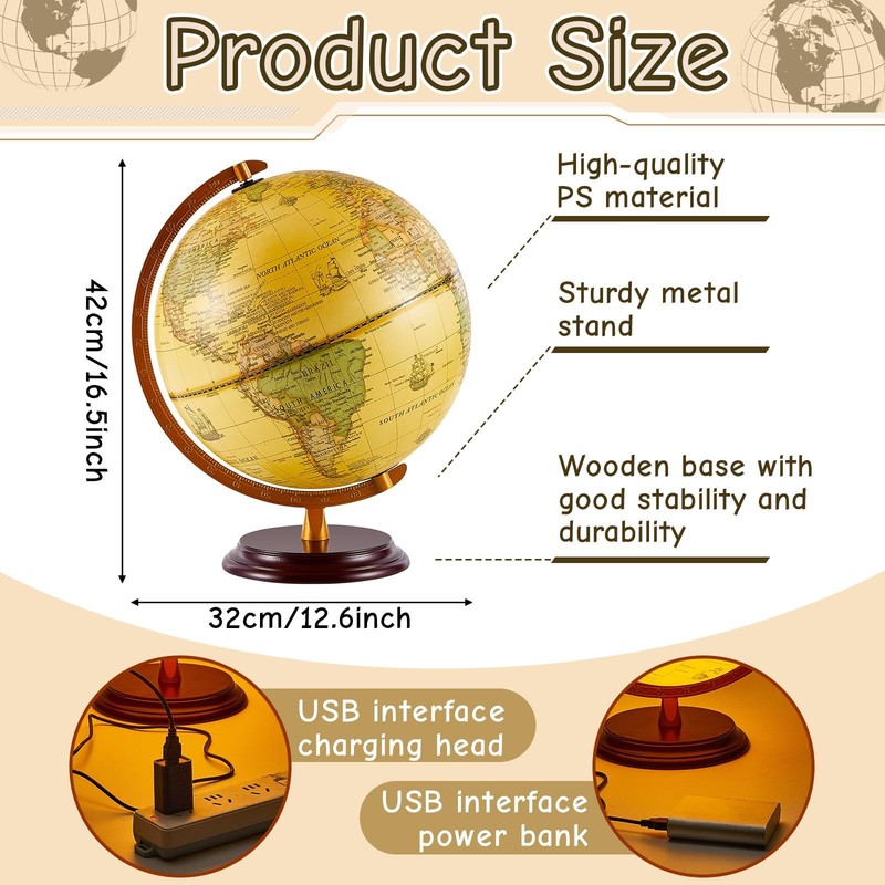 13'' Illuminated World Globe for Adults 720°/360° Rotation Rewritable gallery