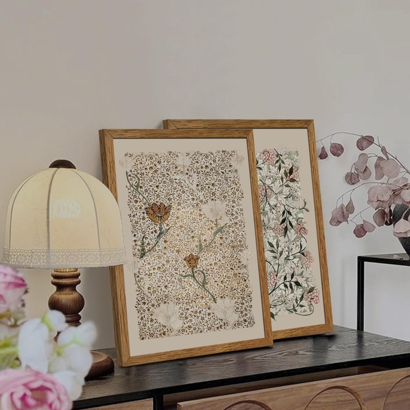 Krtoni 3PCS Framed Vintage William Morris Wall Art, Neutral Abstract Floral C... gallery