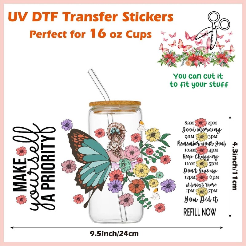 Colorful Butterfly DTF Cup Wraps for 16 oz Glass Cups - 10 Count Craft Transfers gallery
