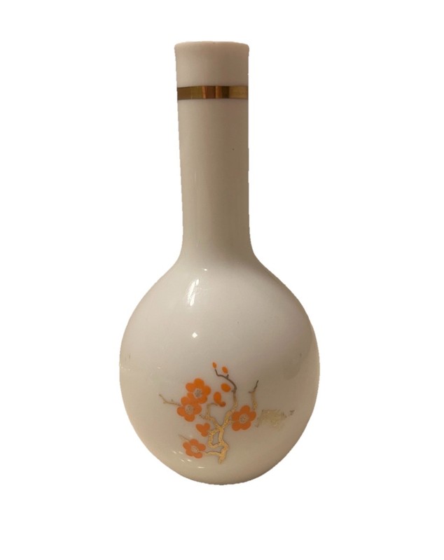 Vtg Mikasa Japan Bud Vase White Porcelain Ceramic Cherry Blossoms Gold Trim 5”