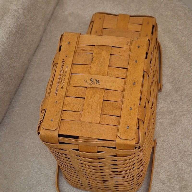 Longaberger Rectangular Wood Basket Double Handles Brown 18x8x10 in gallery