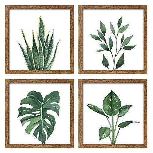 ArtbyHannah 10×10 Inch 4 Panels Botanical Framed Walnut Wood Picture Frame