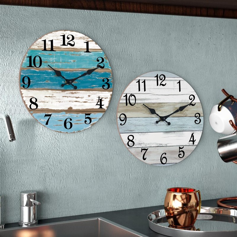 Wall Clock, Beach Themed Blue Wall Clocks Battery Operated Silent Non-Ticking... gallery