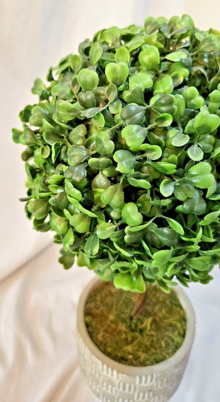 Mainstays 15” Artificial Boxwood Topiary in Gray Cement Planter Home Décor gallery