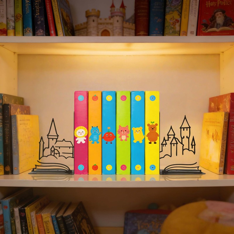 Matte Black Iron Decorative Bookends for Shelves, Fantasy Castle Book Ends fo... gallery