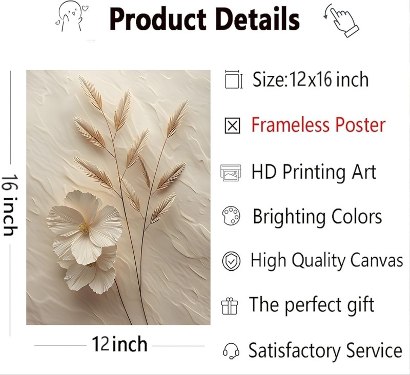 3Pcs Neutral Beige Floral Botanical Poster Wall art Modern Simple Texture Flo... gallery