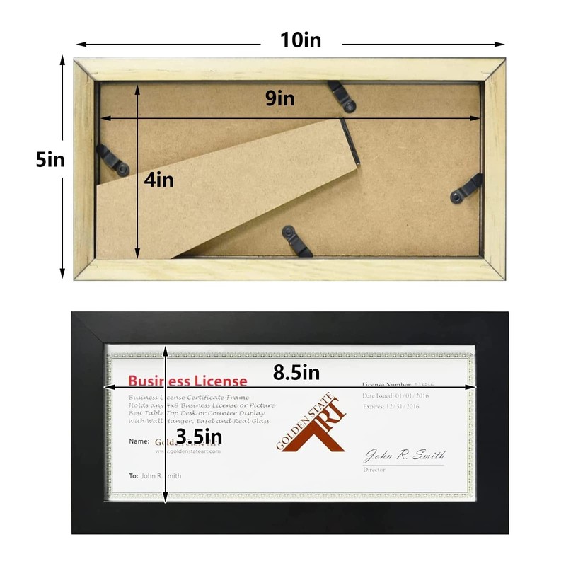 , Wood Frame for 4x9 Business License Certificate with Real Glass & Table-top... gallery