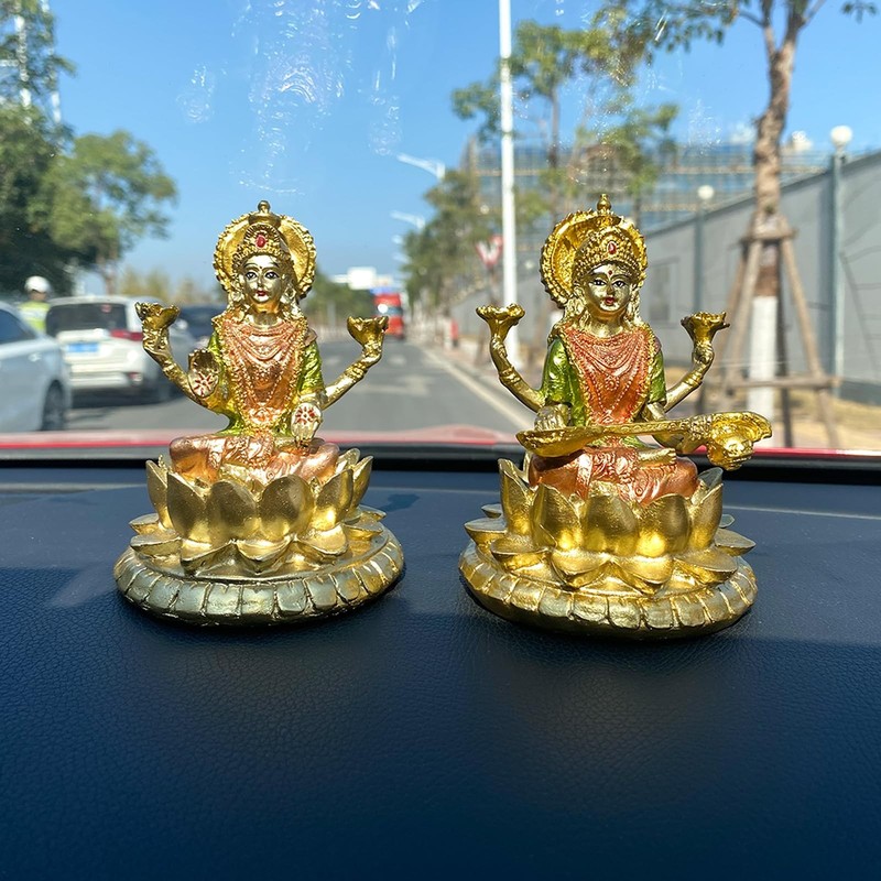 Hindu Goddess Lord Laxmi Statue - 4.4" H Gold Indian God Lakshmi Figurine fo gallery