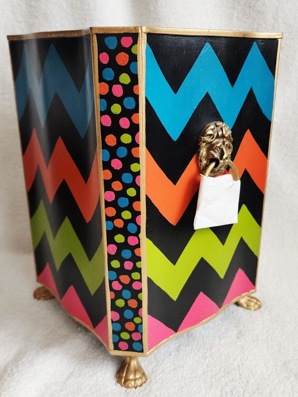 Mackenzie Childs Trampoline Waste Bin & Cache Pot *Hand-painted Iron* NWT gallery