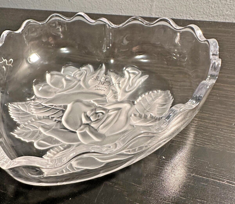 Trinket Dish Heart Shaped Candy Bowl Frosted Glass Rose 3D Emboss STUDIO NOVA gallery