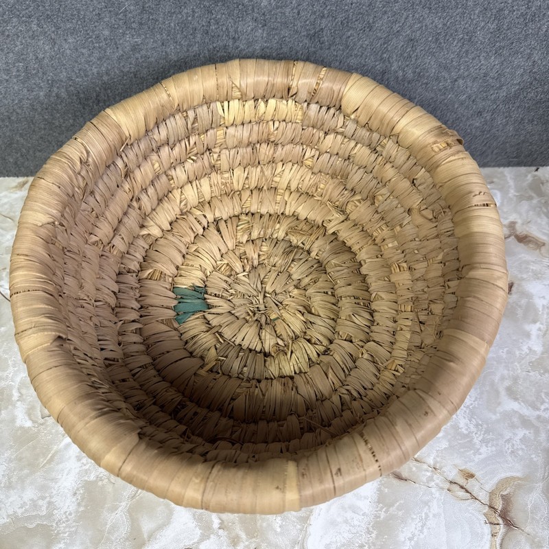 Hand Woven Boho Coiled Straw Basket W/ Lid Round gypsy 5.5” X 10.5” gallery