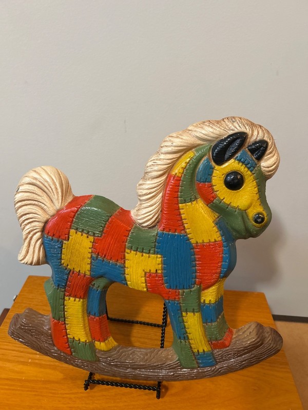 VINTAGE SYROCO FOAMCRAFT PATCHWORK ROCKING HORSE HANGING WALL ART PLAQUE DECOR