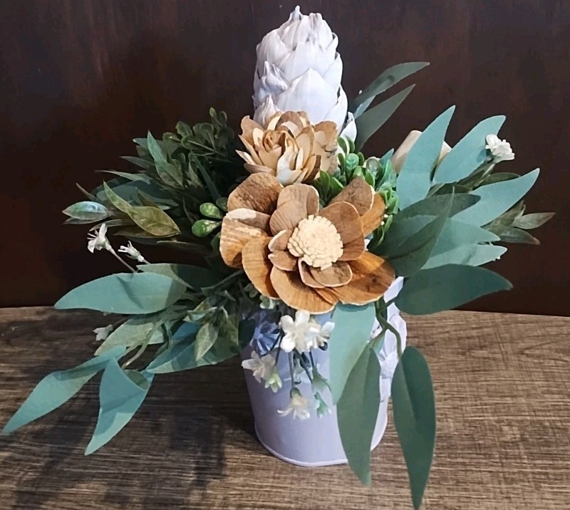 Easter Spring Faux Flowers Paper wood Plants Home Pot Lavender Purple 9 x 3