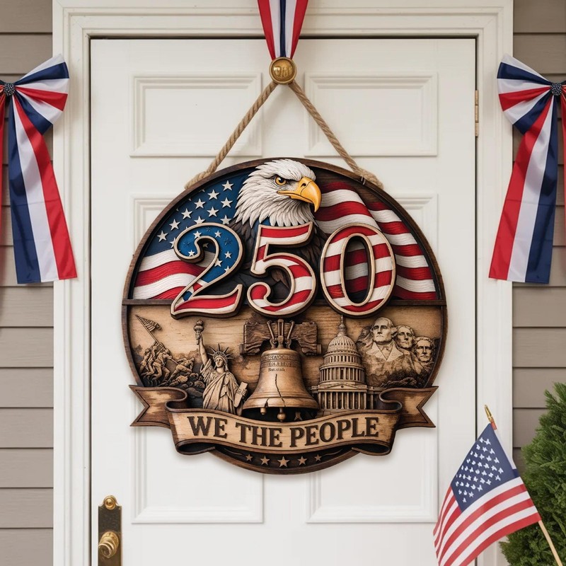 USA 250th Anniversary Wooden Sign, Patriotic Eagle Door Sign decor