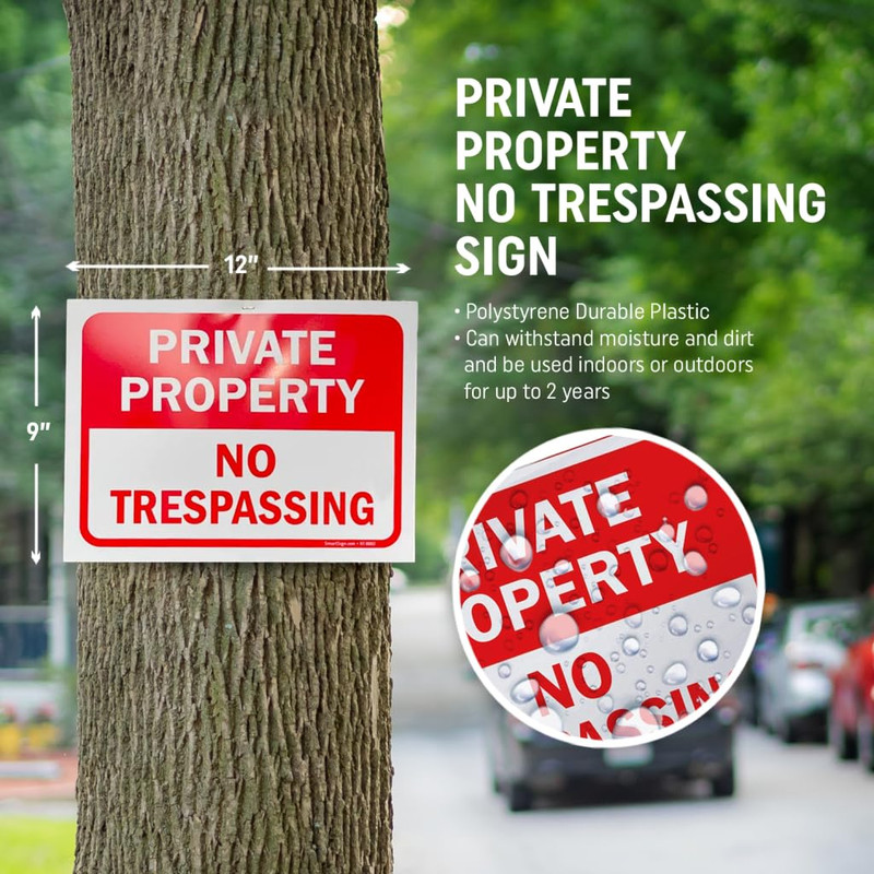 Private Property No Trespassing Sign, 9" X 12" Polystyrene Plastic (Pack of 5) S gallery