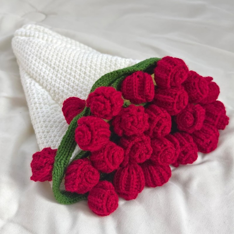 Crochet Flower Bouquet Throw Blanket, Handmade Knitted Blanket with Rose Flow…