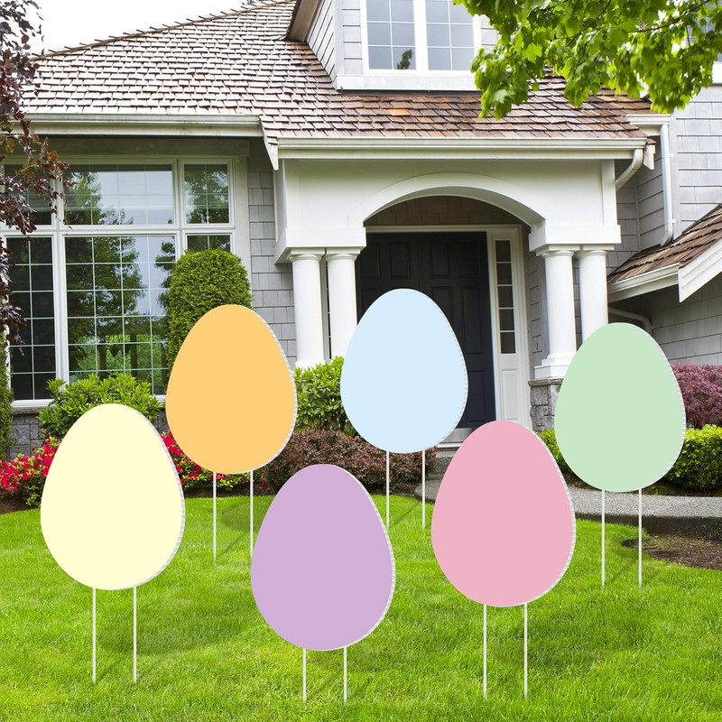 6 Pcs Easter Eggs Yard Sign for Outdoor Lawn Decoration Easter Waterproof Colorf gallery