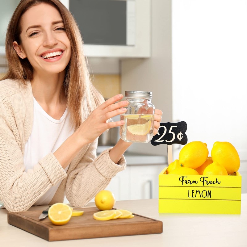 9 Pcs Lemon Mini Crate Summer Tiered Tray, Farmhouse Fruit Basket with 6 Faux... gallery