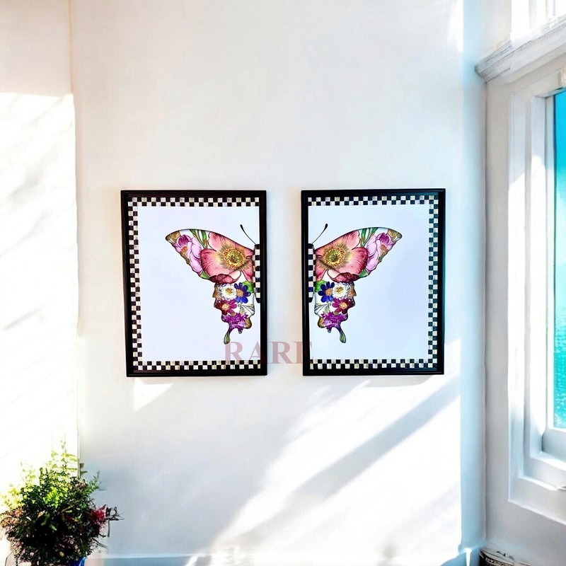 MacKenzie-Childs Diptych Giclée Set of Two Flower Market Butterfly Wall Art New gallery