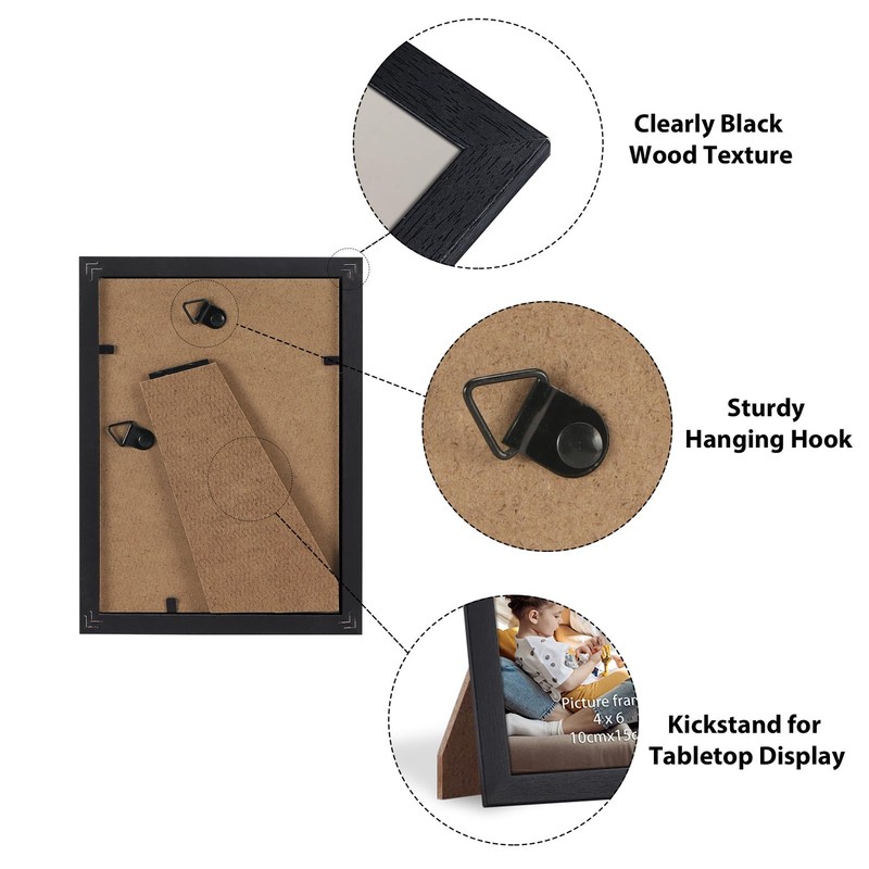 15 PCS 4x6 Inch Black Wood Picture Frame Set Wall Tabletop Display Photo gallery