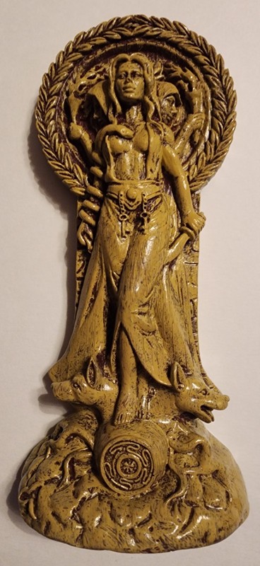 NIB HECATE HEKATE GODDESS STATUE FIGURINE RESIN WOOD LOOK 7 ” INCH GREEK NEW LE