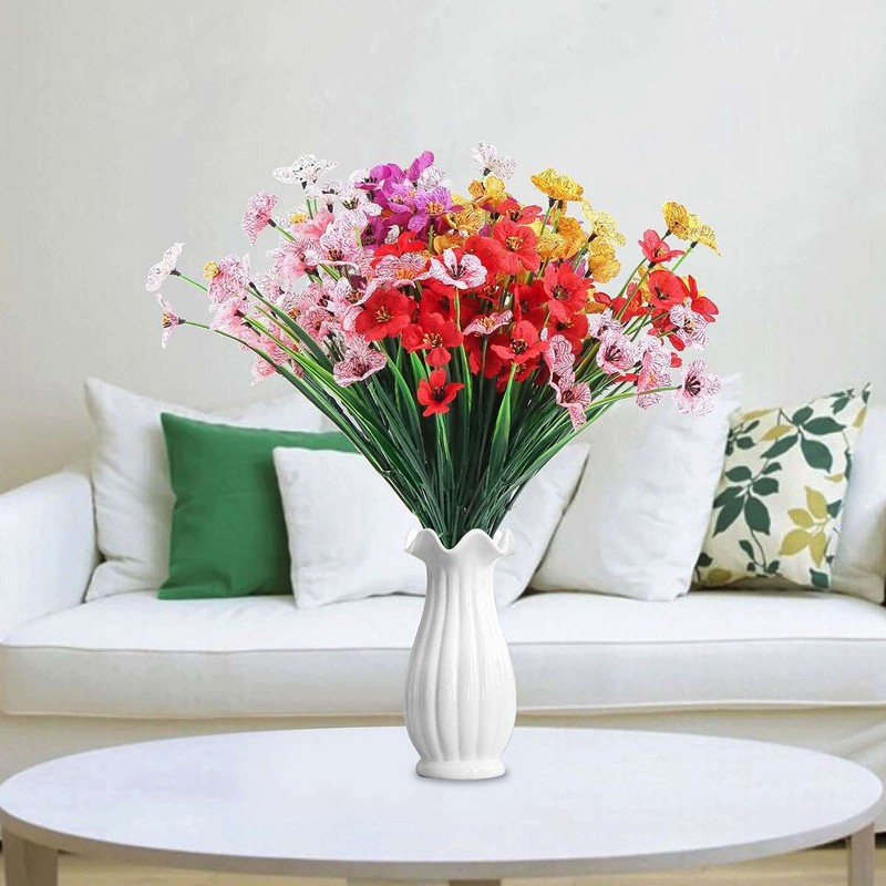 2-8 Bundles Artificial Flowers UV Resistant Plastic Plant Silk Flower Outdoor US gallery