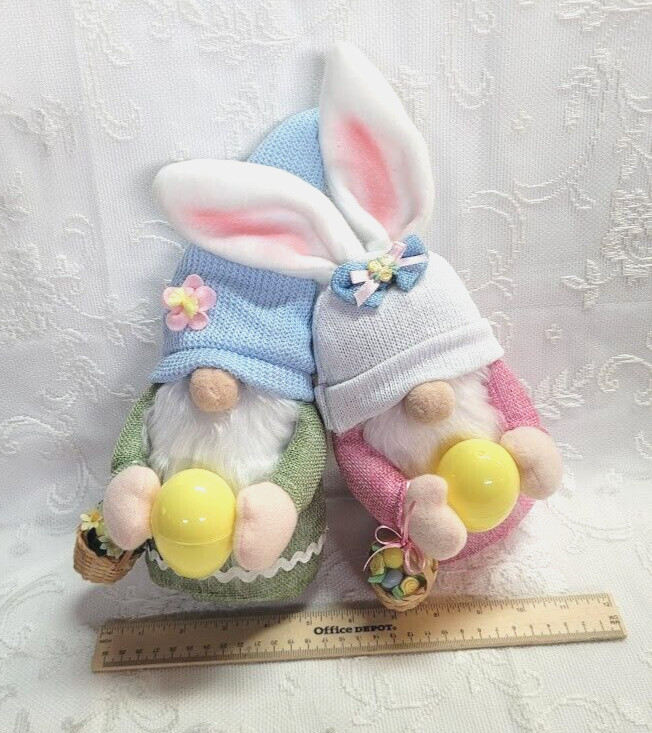 LAST TWO! Easter Bunny Gnomes Set of 2 Handmade Plush 11" New w/Spring Baskets gallery