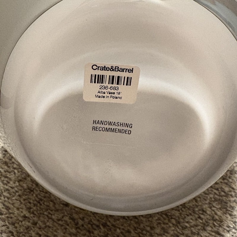 Crate & Barrel Alba Vase Metallic Gray Teardrop Art Glass Statement Decor 18” gallery
