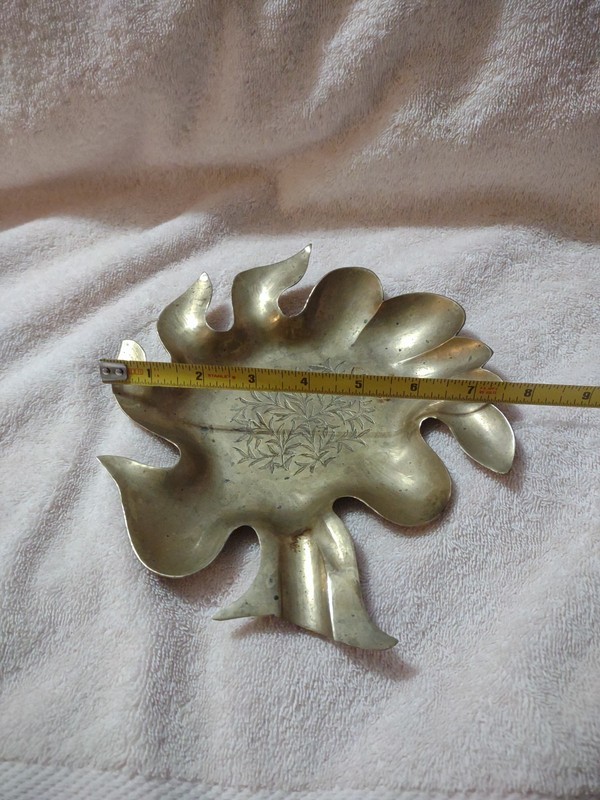 Vintage Solid Brass Leaf Shaped Cigar Cigarette Ashtray Trinket Dish gallery