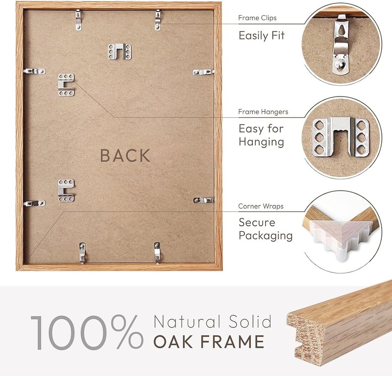 11x14 Picture Frame, Solid Oak 11x14 Photo Frame with Mat to 8x10, 14x11 Natural gallery