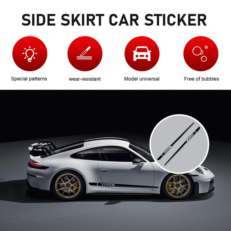 2 PCS Car Side Skirt Decals, 4.52" x 88.58" DIY Long Stripes Stickers, Waterp... gallery