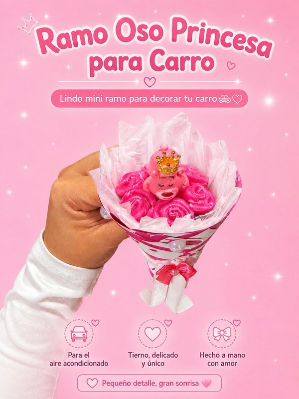 Princess Bear Car Vent Bouquet Decoration – Handmade Pink Mini Floral Car gallery