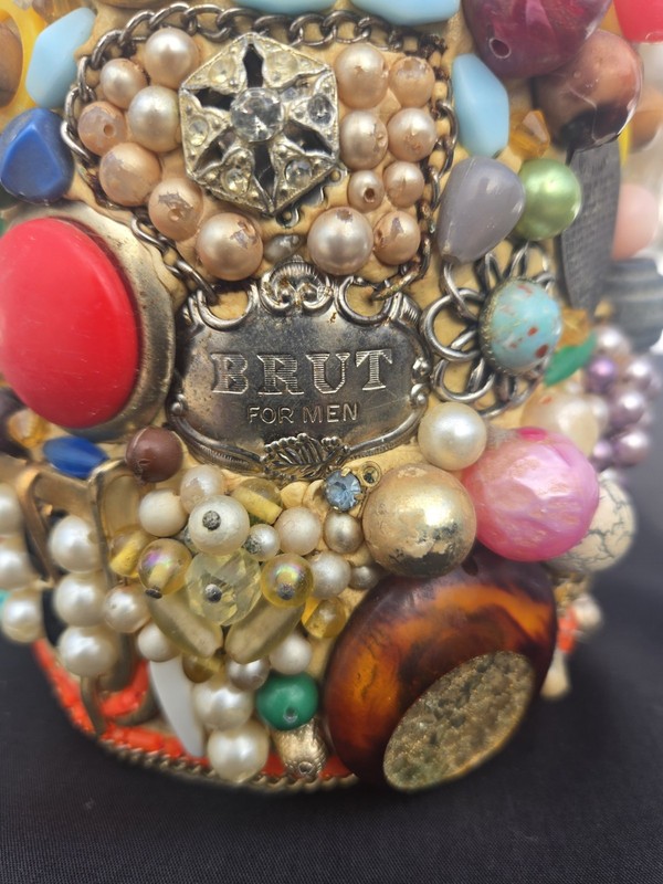 Vintage 82 Funky Fun Memory Vase Beads Jewls Buttons Folk Art Collage Colorful gallery
