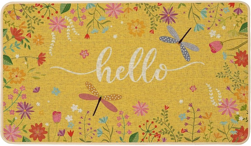 Spring Summer Door Mat 17×29 inch, Yellow Flower Welcome Doormat Rug for Floor