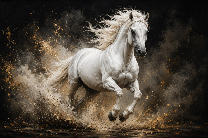 Luxury White Horse Mixed Media Canvas Wall Art