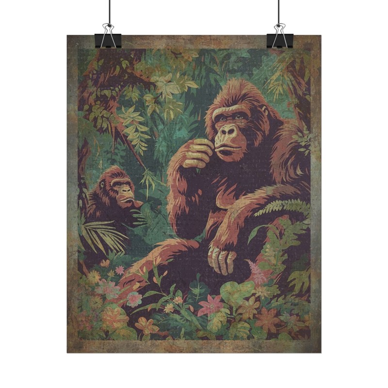 Vintage SASQUATCH Nature Wall Art, BIGFOOT Botanical Decor, Ape Gorilla Flower
