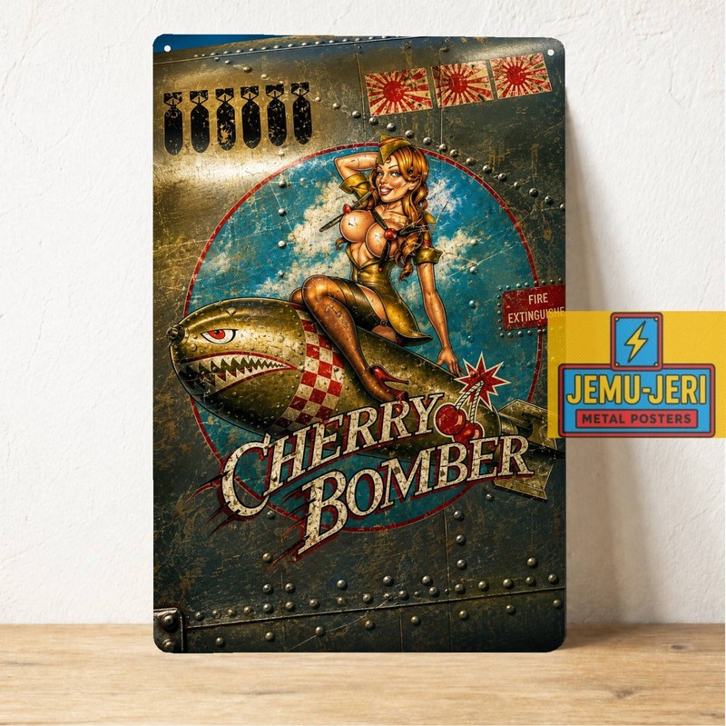 Cherry Bomber Vintage WWII Pin-Up Aircraft Nose Art Metal Poster Tin Sign 20x30c