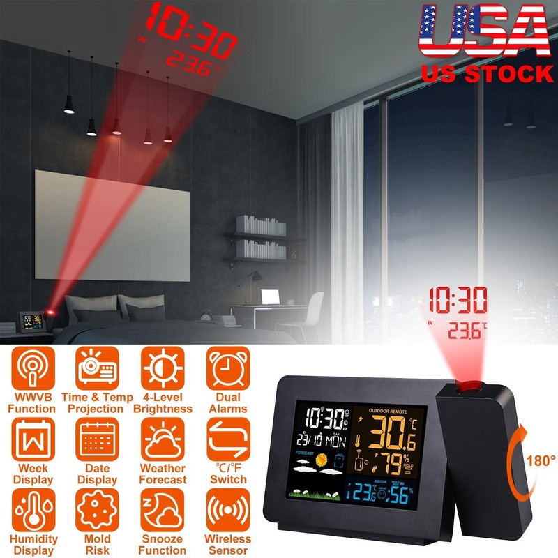 Atomic Projection Alarm Clock Radio Control w/ WWVB Function Wear Station Dual gallery