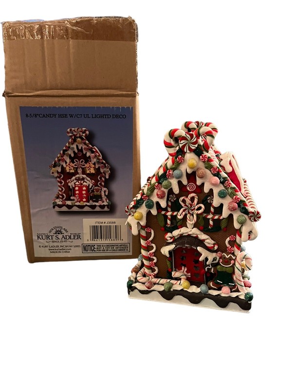 Kurt Adler New 8 5/8-Inch Claydough and Metal Candy House with C7 UL Light