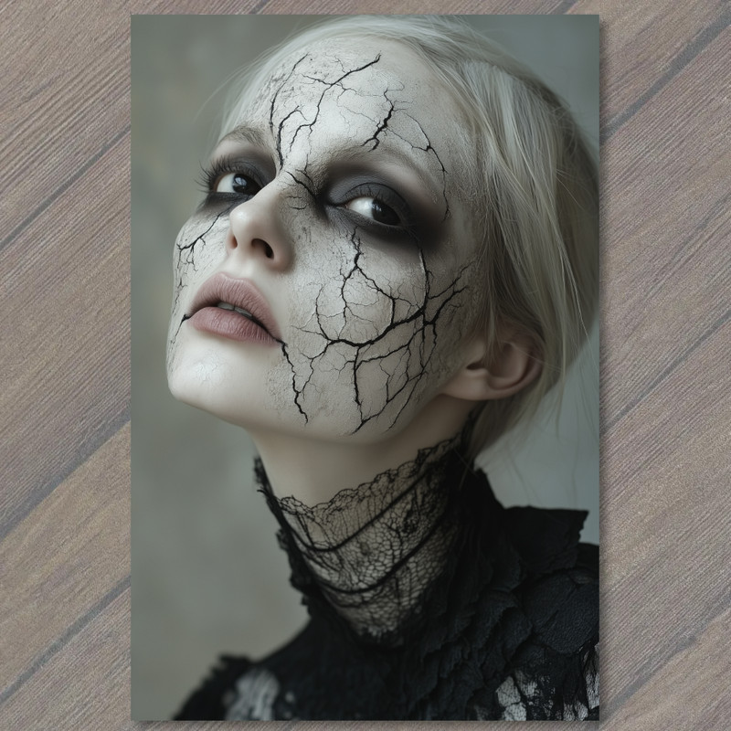 Art Print Gothic Woman Cracked Look Unique Horror Dark Abstract Texture Fantasy