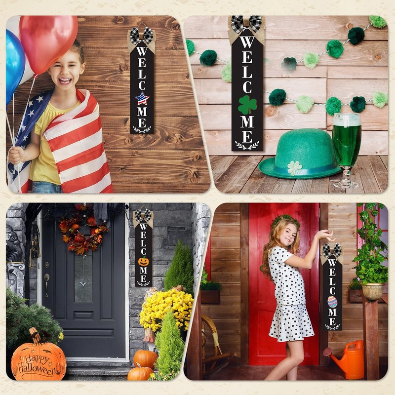 Holiday Interchangeable Welcome Sign for Front Door Wood Porch Sign with 24 P... gallery