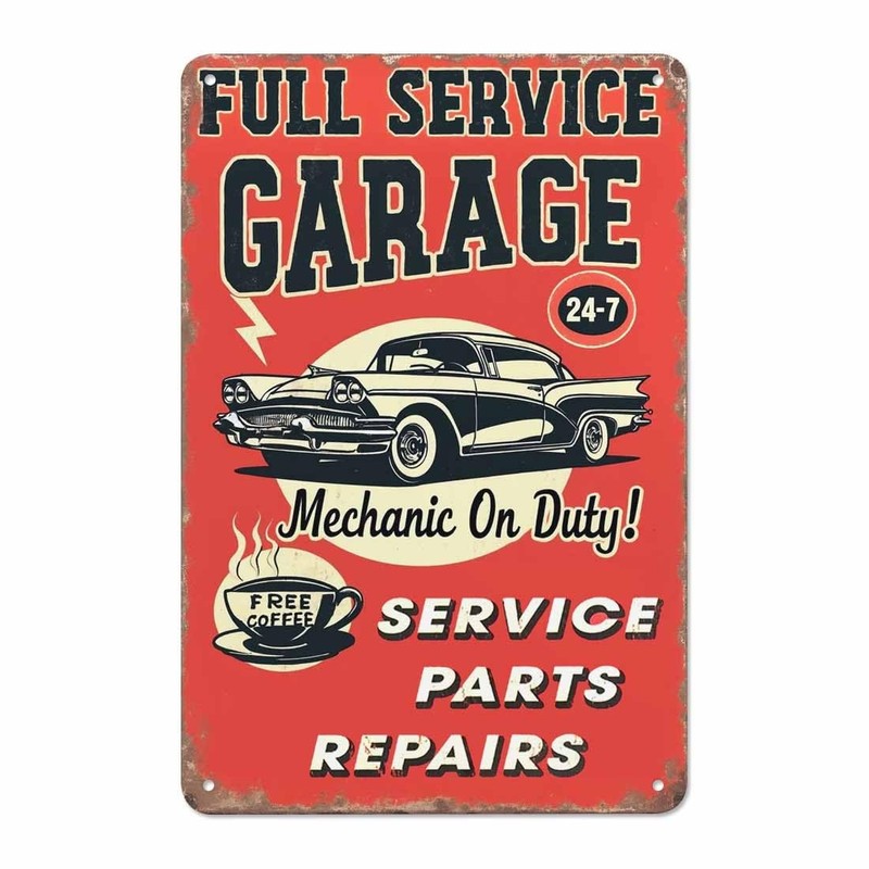 Full Service Garage Tin Sign,Mechanic On Duty 24-7 Car Service Parts Repairs …