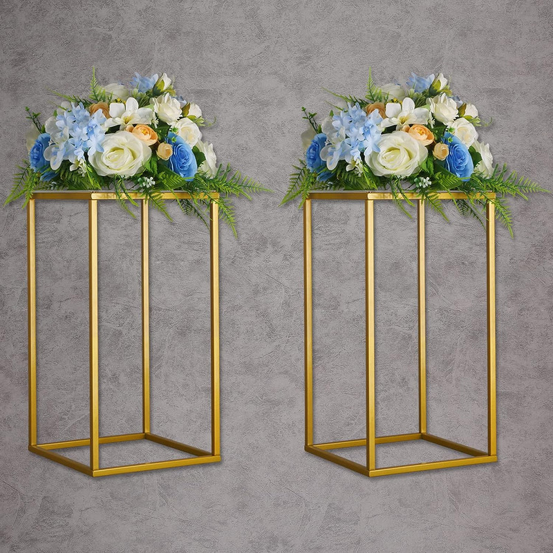 2 Pack 15.75 Inch Gold Wedding Flower Stand Metal Vase Column Stand Geometric Ce