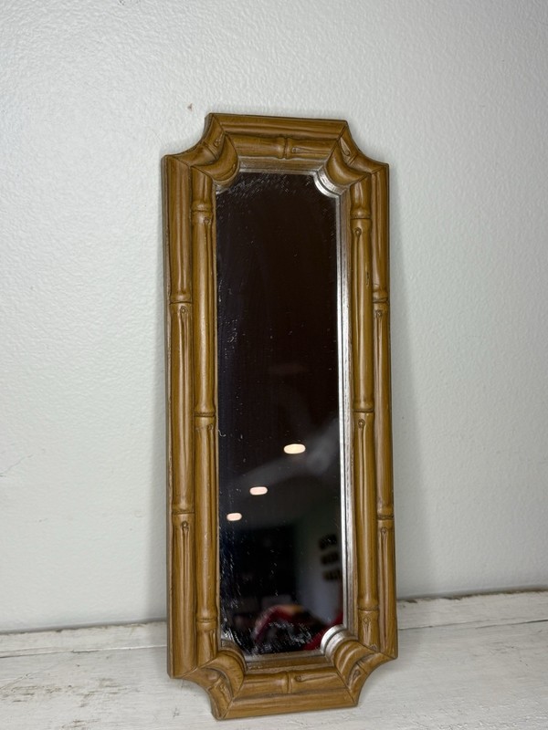 1970s Homco Faux Bamboo Wood, Brown Rectangular Mirror, Made in USA, Wall Hangin