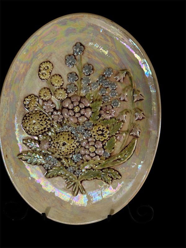 Vtg 70s Oval Floral Wall Plaques Set Of 2 Hand-Painted 3D Relief Art Gold